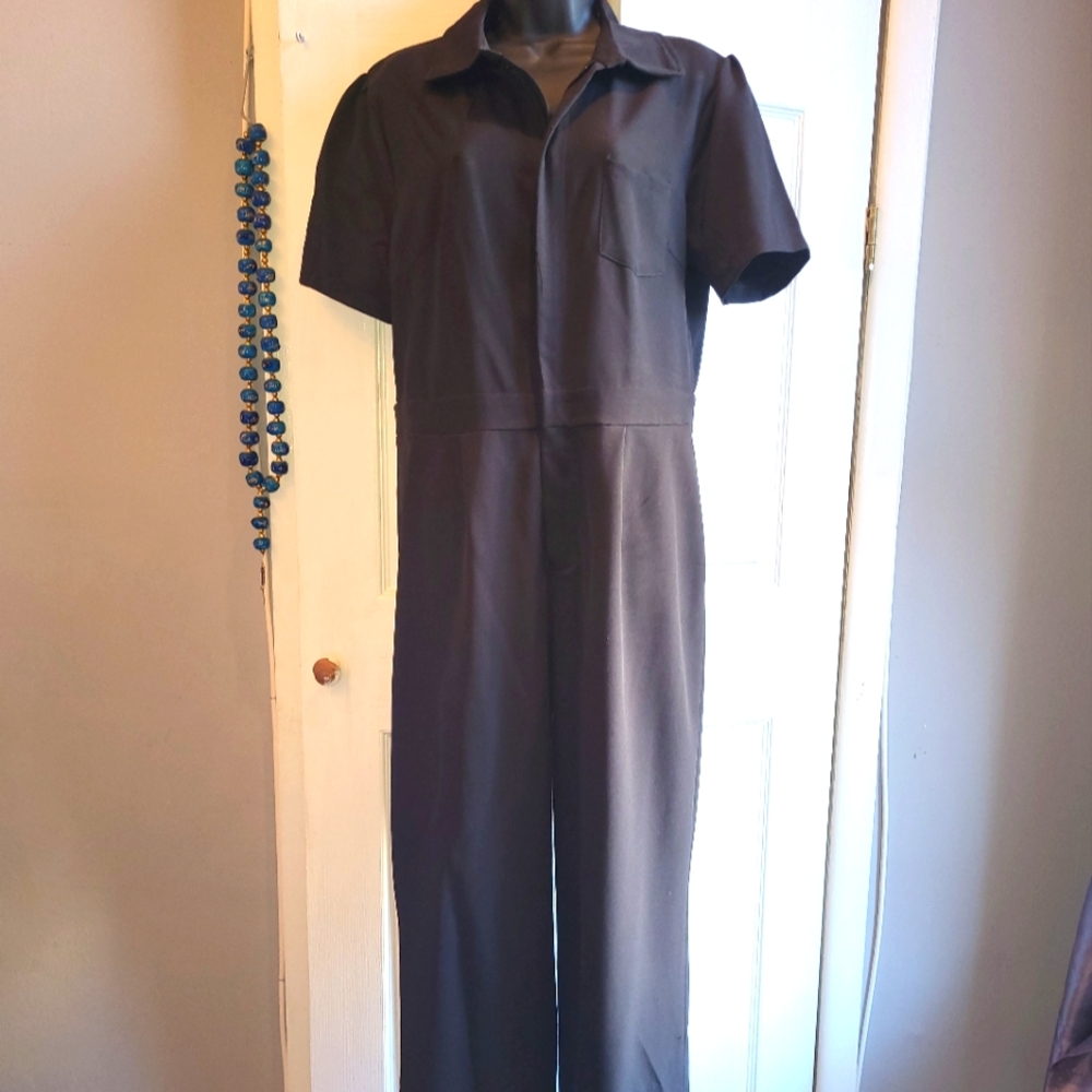 Black Short sleeve Zip Front Jumpsuit